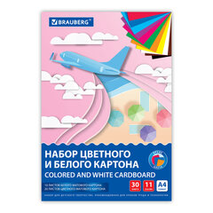 Набор картона БЕЛЫЙ + ЦВЕТНОЙ, A4, немелованный, 30 листов (белый 10 листов + цветной 20 листов, 10 цветов), папка, BRAUBERG, 116422