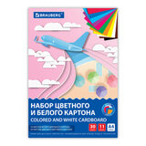 Набор картона БЕЛЫЙ + ЦВЕТНОЙ, A4, немелованный, 30 листов (белый 10 листов + цветной 20 листов, 10 цветов), папка, BRAUBERG, 116422