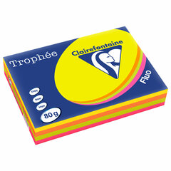 Бумага цветная CLAIREFONTAINE, А4, 80 г/<wbr/>м<sup>2</sup>, 500 л. (4 цвета x 125 л.), микс неон, Франция, 1705SC