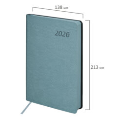 Ежедневник датированный 2026 А5 138&times;213 мм, BRAUBERG &laquo;Stylish&raquo;, под кожу, гибкий, серо-голубой, 117105