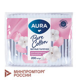 Ватные палочки КОМПЛЕКТ 200 шт., AURA, пакет