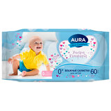Салфетки влажные детские 60 шт., AURA Ultra Comfort, 0+, без спирта