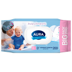 Салфетки влажные детские 200 шт., AURA Ultra Comfort, без спирта, 0+, с пластиковым клапаном