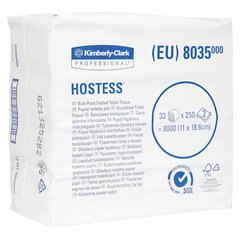 Бумага туалетная листовая KIMBERLY-CLARK Hostess КОМПЛЕКТ 32 шт., 250 листов, 18,6&times;11 см, 2-слойная, 8035