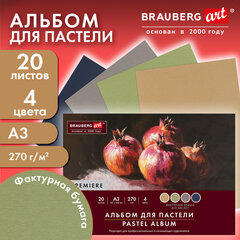 Бумага для пастели ФАКТУРНАЯ, А3, планшет (склейка), 20 листов, 4 цвета, 270 г/<wbr/>м<sup>2</sup>, BRAUBERG ART, 117762