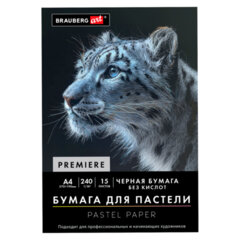 Бумага для пастели АБРАЗИВНАЯ А4 в папке, 15 листов, ЧЕРНАЯ, 240 г/<wbr/>м<sup>2</sup>, BRAUBERG ART, 117765