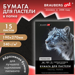 Бумага для пастели АБРАЗИВНАЯ А4 в папке, 15 листов, ЧЕРНАЯ, 240 г/<wbr/>м<sup>2</sup>, BRAUBERG ART, 117765