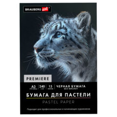 Бумага для пастели АБРАЗИВНАЯ А3 в папке, 15 листов, ЧЕРНАЯ, 240 г/<wbr/>м<sup>2</sup>, BRAUBERG ART, 117766
