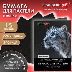 Бумага для пастели АБРАЗИВНАЯ А3 в папке, 15 листов, ЧЕРНАЯ, 240 г/<wbr/>м<sup>2</sup>, BRAUBERG ART, 117766
