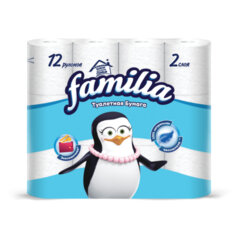 Бумага туалетная бытовая, спайка 12 шт., 2-слойная (12&times;15 м), FAMILIA CLASSIC, белая