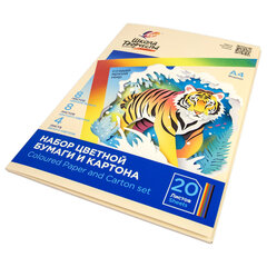 Набор картона и бумаги А4 немелованный (белый 4 л., цветной 8 л., офсет 8 л.), ЛУЧ &laquo;Школа творчества&raquo;, 35С 2294-08