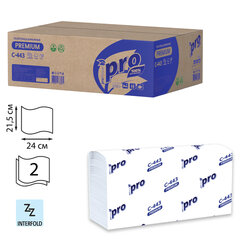 Полотенца бумажные 190 шт., PROtissue (H2) PREMIUM, 2-слойные, белые, КОМПЛЕКТ 21 пачка, 24&times;21,5 см, Z-сложение, С443