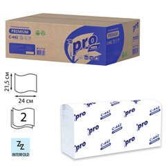 Полотенца бумажные 200 шт., PROtissue (H2) PREMIUM, 2-слойные, белые, КОМПЛЕКТ 21 пачка, 24&times;21,5 см, Z-сложение, С442