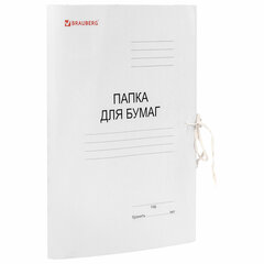 Папка для бумаг с завязками картонная мелованная BRAUBERG, гарантированная плотность 320 г/<wbr/>м<sup>2</sup>, до 200 листов, 121513