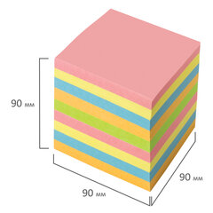 Блок для записей непроклеенный, 9&times;9&times;9 см, плотность 80 г/<wbr/>м<sup>2</sup>, цветной, BRAUBERG, 122341