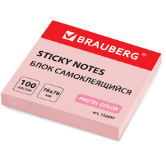 Блок самоклеящийся (стикеры) BRAUBERG, ПАСТЕЛЬНЫЙ, 76&times;76 мм, 100 листов, розовый, 122697