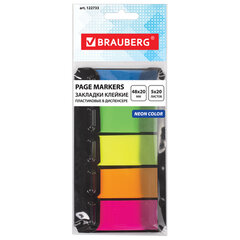 Закладки клейкие неоновые BRAUBERG, 48&times;20 мм, 100 штук (5 цветов х 20 листов), в пластиковом диспенсере, 122733