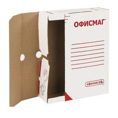Короб архивный с клапаном А4 (260&times;325 мм), 75 мм, до 700 листов, плотный, микрогофрокартон, БЕЛЫЙ, ОФИСМАГ, 123017