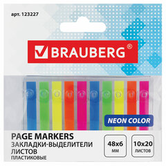Закладки клейкие неоновые BRAUBERG, 48&times;6 мм, 200 штук (10 цветов х 20 листов), 123227