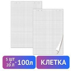Блокноты для флипчарта ПЛОТНЫЕ 80 г/<wbr/>м<sup>2</sup>, BRAUBERG, 67,5&times;98 см, КОМПЛЕКТ 5 шт., 20 л., клетка, 124097