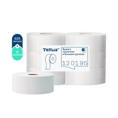 Бумага туалетная 525 м, БОЛЬШОЙ РУЛОН, Tellus/<wbr/>TORK (Система T1) UNIVERSAL, КОМПЛЕКТ 6 рулонов, 1-слойная, 120195