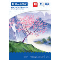 Бумага для акварели БОЛЬШАЯ А3, 10 л., 200 г/<wbr/>м<sup>2</sup>, 297&times;420 мм, BRAUBERG, &laquo;Сакура&raquo;, 125224