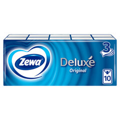 Платочки бумажные носовые ZEMMA/<wbr/>ZEWA Deluxe 3-слойные, СПАЙКА 10 пачек по 10 шт., 21&times;21 см, 511741