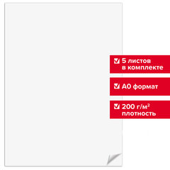 Ватман формат А0 (1200&times;840 мм), ГОЗНАК С-Пб, плотность 200 г/<wbr/>м<sup>2</sup>, КОМПЛЕКТ 5 листов, BRAUBERG, 126310