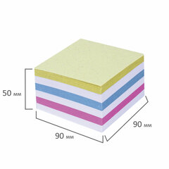 Блок для записей непроклеенный, 9&times;9&times;5 см, плотность 65 г/<wbr/>м<sup>2</sup>, цветной с белым, STAFF, 126365