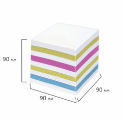 Блок для записей непроклеенный, 9&times;9&times;9 см, плотность 65 г/<wbr/>м<sup>2</sup>, цветной с белым, STAFF, 126367