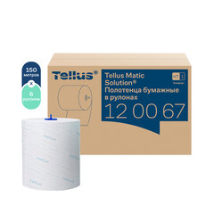 Полотенца бумажные рулонные 150 м, Tellus/<wbr/>TORK Matic (Система H1) ADVANCED, 2-слойные, белые, КОМПЛЕКТ 6 рулонов, 120067