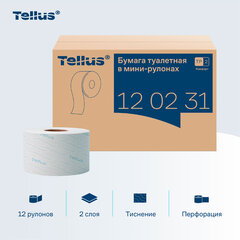 Бумага туалетная 170 метров, Tellus/<wbr/>TORK (Система T2) ADVANCED, КОМПЛЕКТ 12 рулонов, 2-слойная, белая, 120231
