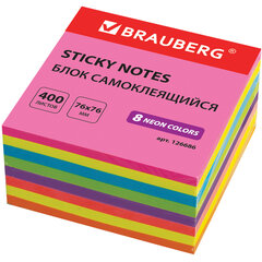 Блок самоклеящийся (стикеры), BRAUBERG, НЕОНОВЫЙ, 76&times;76 мм, 400 листов, 8 цветов, 126686