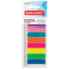 Закладки клейкие неоновые BRAUBERG, 45&times;12 мм, 200 штук (8 цветов х 25 листов), на пластиковой линейке 12 см, 126700