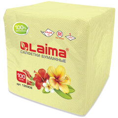 Салфетки бумажные 100 штук, 24&times;24 см, LAIMA, жёлтые (пастельный цвет), 100% целлюлоза, 126908