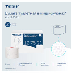 Бумага туалетная 90 м, Tellus/<wbr/>TORK (Система Т6) PREMIUM, КОМПЛЕКТ 27 рулонов, 2-слойная, белая, 127520/<wbr/>127521