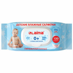 Салфетки влажные детские 120 шт., универсальные, 0+, с пластиковым клапаном, LAIMA Kids, 128079