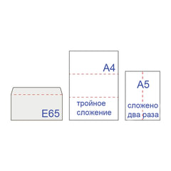 Конверты E65 (110&times;220 мм) ПРАВОЕ ОКНО, отрывная лента, 80 г/<wbr/>м<sup>2</sup>, КОМПЛЕКТ 1000 шт., внутренняя запечатка Е65.03СО