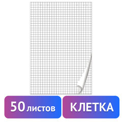 Блокнот для флипчарта ПЛОТНЫЙ 80 г/<wbr/>м<sup>2</sup>, BRAUBERG, 67,5&times;98 см, 50 листов, белый (КЛЕТКА), 128647