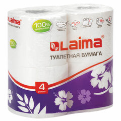 Бумага туалетная бытовая, спайка 4 шт., 3-х слойная, (4&times;18 м), LAIMA, белая, 128724