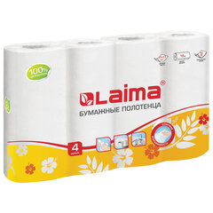 Полотенца бумажные бытовые, спайка 4 шт., 2-х слойные, (4&times;18 м), LAIMA, 22&times;23 см, белые, 128725
