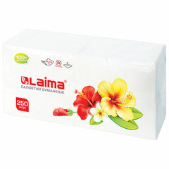 Салфетки бумажные 250 штук, 24&times;24 см, LAIMA, белые, 100% целлюлоза, 128728