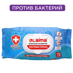 Салфетки влажные 72 шт., АНТИБАКТЕРИАЛЬНЫЕ с пластиковым клапаном, LAIMA &laquo;Antibacterial&raquo;, 129997