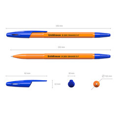 Ручка шариковая ERICH KRAUSE &laquo;R-301 Orange&raquo;, СИНЯЯ, корпус оранжевый, узел 0,7 мм, линия письма 0,35 мм, 43194