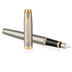 Ручка перьевая PARKER &laquo;IM Core Brushed Metal GT&raquo;, серебристый матовый лак, позолота, синяя, 1931649