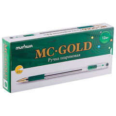 Ручка шариковая масляная с грипом MUNHWA &laquo;MC Gold&raquo;, зеленая, корпус прозрачный, узел 0,5 мм, линия письма 0,3 мм, BMC-04