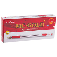 Ручка шариковая масляная с грипом MUNHWA &laquo;MC Gold&raquo;, КРАСНАЯ, корпус прозрачный, узел 0,5 мм, линия письма 0,3 мм, BMC-03