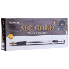 Ручка шариковая масляная с грипом MUNHWA &laquo;MC Gold&raquo;, ЧЕРНАЯ, корпус прозрачный, узел 0,5 мм, линия письма 0,3 мм, BMC-01