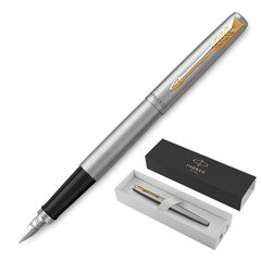 Ручка перьевая PARKER &laquo;Jotter Stainless Steel GT&raquo;, корпус серебристый, позолота, синяя, 2030948