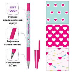 Ручка шариковая ЮНЛАНДИЯ &laquo;HEARTS&raquo;, синяя, SOFT TOUCH покрытие, узел 0,7 мм, линия письма 0,35 мм, 143729